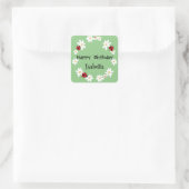 Schattige Polka dot Ladybug Daisy Flower Verjaarda Vierkante Sticker (Tas)