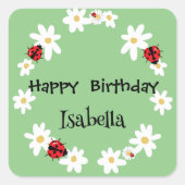 Schattige Polka dot Ladybug Daisy Flower Verjaarda Vierkante Sticker (Voorkant)