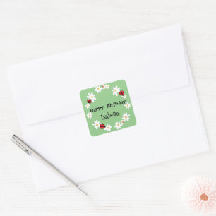 Schattige Polka dot Ladybug Daisy Flower Verjaarda Vierkante Sticker