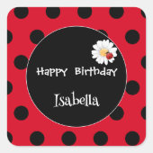 Schattige Polka dot Ladybug Daisy Flower Verjaarda Vierkante Sticker (Voorkant)