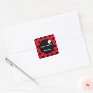 Schattige Polka dot Ladybug Daisy Flower Verjaarda Vierkante Sticker