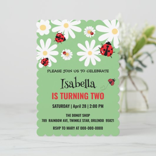 Schattige Polka dot Ladybug Daisy Kids Verjaardags Kaart (Staand voorkant)