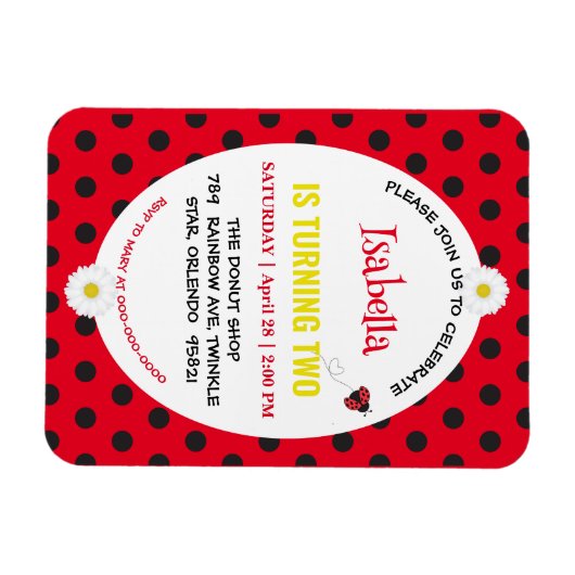 Schattige Polka dot Ladybug Daisy Kids Verjaardags Magneet (Horizontaal)