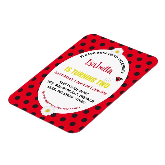 Schattige Polka dot Ladybug Daisy Kids Verjaardags Magneet (Linkerzijde)