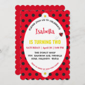 Schattige Polka dot Ladybug Daisy Kids Verjaardags Save The Date (Voorkant / Achterkant)