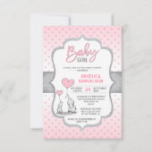 Schattige Polka Dot Roze Grijs Olifant Baby shower Kaart (Voorkant)