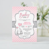 Schattige Polka Dot Roze Grijs Olifant Baby shower Kaart (Staand voorkant)