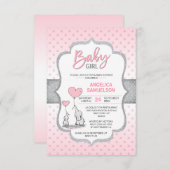 Schattige Polka Dot Roze Grijs Olifant Baby shower Kaart (Voorkant / Achterkant)