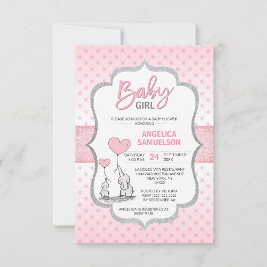 Schattige Polka Dot Roze Grijs Olifant Baby shower Kaart (Voorkant)