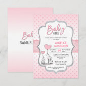 Schattige Polka Dot Roze Grijs Olifant Baby shower Kaart (Voorkant / Achterkant)
