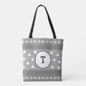 Schattige polka dots grijs patroon monogram tote bag (Achterkant)