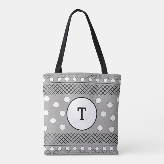 Schattige polka dots grijs patroon monogram tote bag (Achterkant)