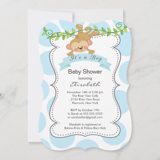 Schattige Polka Dots & Monkey boy Baby shower Kaart (Voorkant)