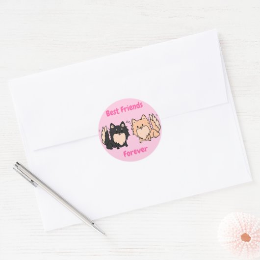 Schattige Pom BFF Ronde Sticker (Envelop)