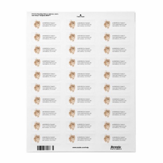 Schattige Pomeranian Dog Return Adres Label (Full Sheet)