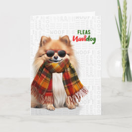 Schattige Pomeranian Hond Grappige Vlooien Navidog Feestdagen Kaart