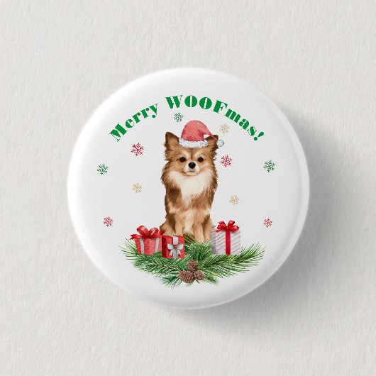 Schattige Pomeranian met Kerstmannenhoed - Prettig Ronde Button 3,2 Cm (Voorkant)