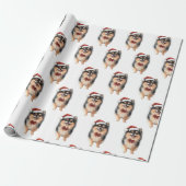 Schattige Pomeranian met Kerstmuts Cadeaupapier (Uitgerold)