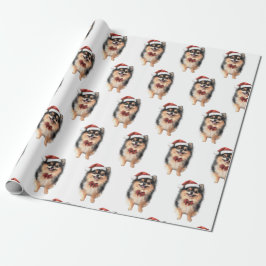Schattige Pomeranian met Kerstmuts Cadeaupapier