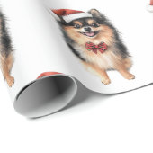 Schattige Pomeranian met Kerstmuts Cadeaupapier (Rol Hoek)