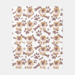 Schattige Pomeranian & Paw Print Design – Pet Love Fleece Deken