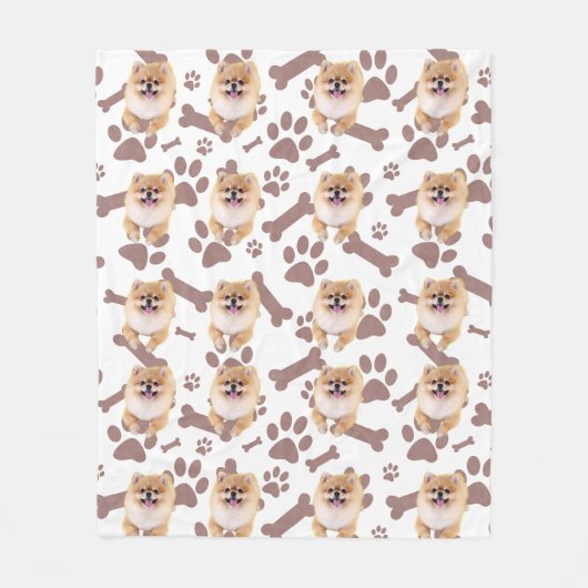Schattige Pomeranian & Paw Print Design – Pet Love Fleece Deken (Voorkant)