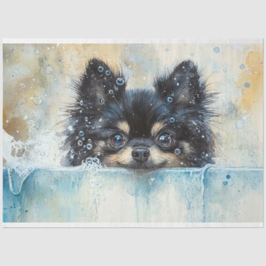 Schattige Pommeren hond in bad decoupage Tissuepapier (Voorkant)