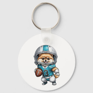 Schattige Pommerse Football Uniform Metal Sleutelh Sleutelhanger