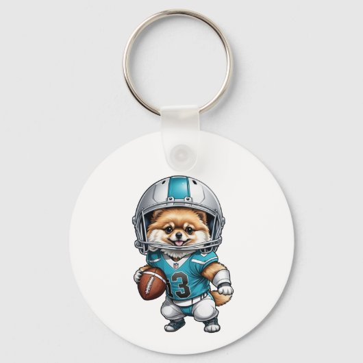 Schattige Pommerse Football Uniform Metal Sleutelh Sleutelhanger (Voorkant)