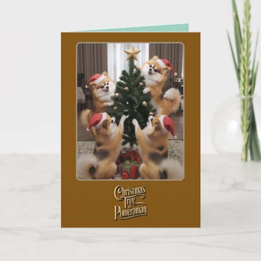 Schattige Pommerse Kerstboom Kaart (Voorkant)