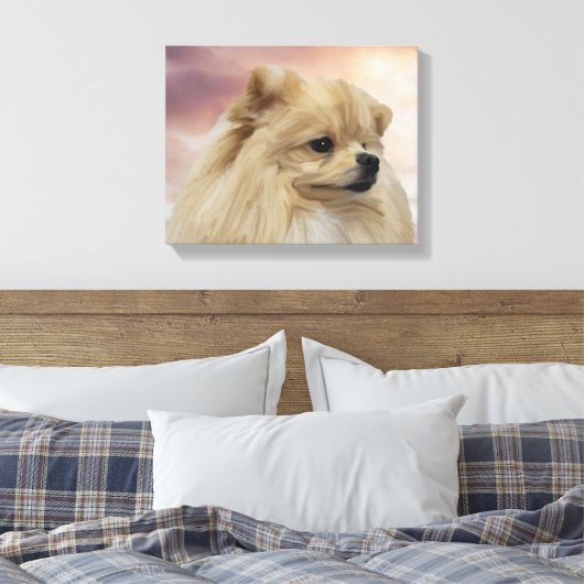 Schattige Pommerse Waterverf Olieverfschilderij Canvas Afdruk (Insitu (Slaapkamer))