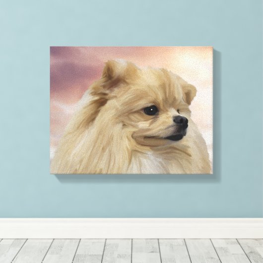 Schattige Pommerse Waterverf Olieverfschilderij Canvas Afdruk (Insitu (Houten vloer))