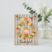 Schattige Pompoen Baby, Krans van Herfstbladeren B Briefkaart (Staand voorkant)