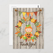 Schattige Pompoen Baby, Krans van Herfstbladeren B Briefkaart (Voorkant / Achterkant)