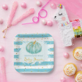 Schattige pompoen blauw strepen Baby shower Papieren Bordje (Feest)