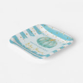 Schattige pompoen blauw strepen Baby shower Papieren Bordje (Gebogen)