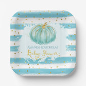 Schattige pompoen blauw strepen Baby shower Papieren Bordje (Voorkant)