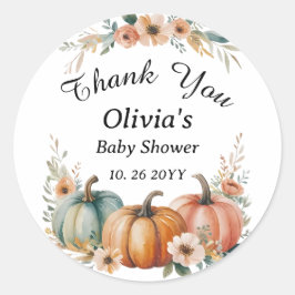 Schattige Pompoen Bloemen Waterverf Baby shower Th Ronde Sticker