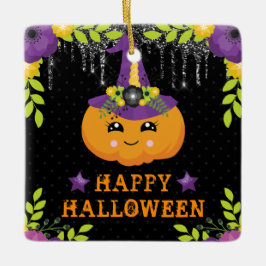 Schattige Pompoen Bloemige Gelukkig Halloween Keramisch Ornament