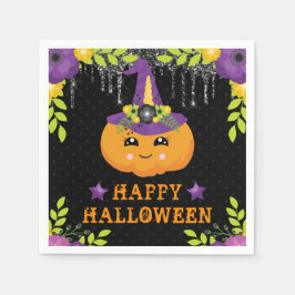 Schattige Pompoen Bloemige Gelukkig Halloween Servet
