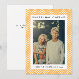 Schattige Pompoen Chevron Gelukkig Halloween Gezin Feestdagenkaart