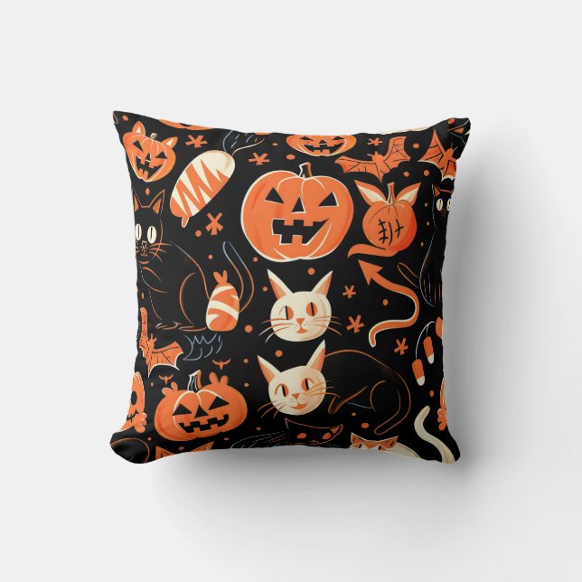 Schattige pompoen- en kattenpatroon kussen (Voorkant)
