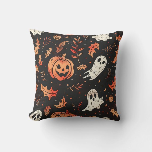 Schattige pompoen- en schedelpatroon kussen (Voorkant)