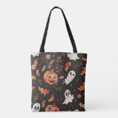 Schattige pompoen- en schedelpatroon tote bag (Achterkant)