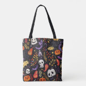 Schattige pompoen- en schedelpatroon tote bag (Achterkant)
