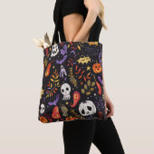 Schattige pompoen- en schedelpatroon tote bag (Dichtbij)