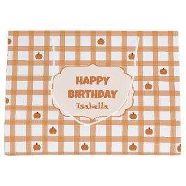 Schattige Pompoen Gingham Gelukkige Verjaardag Groot Cadeauzakje