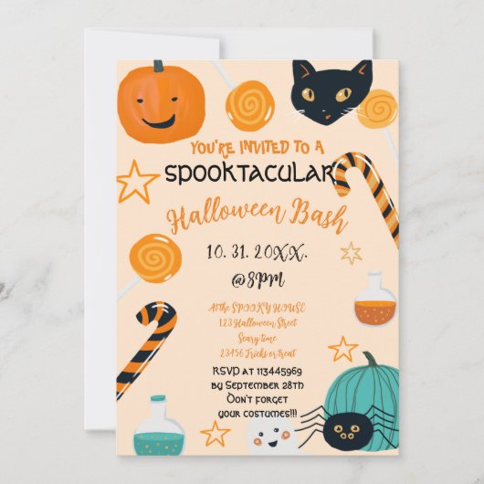 Schattige Pompoen Kat Snoep Halloween Bash Custom Kaart (Voorkant)