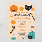 Schattige Pompoen Kat Snoep Halloween Bash Custom Kaart (Voorkant / Achterkant)