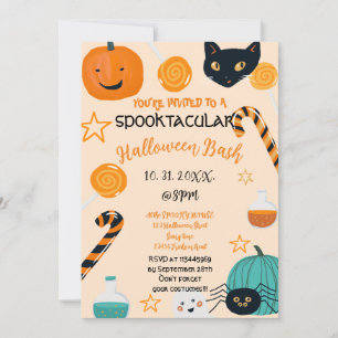 Schattige Pompoen Kat Snoep Halloween Bash Custom  Kaart